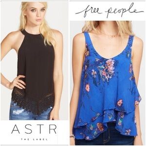 Lot of 2 Tops | Free People Royal Blue Floral Tank | ASTR | The Label Silk Large